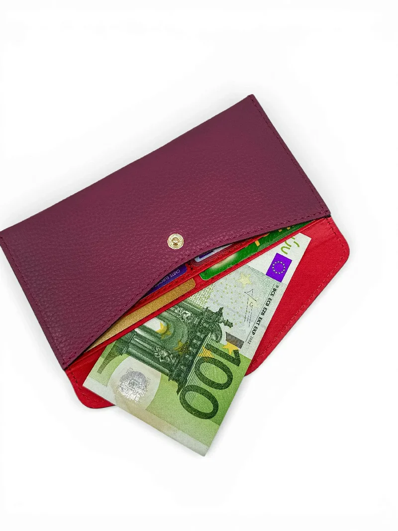 Pochette enveloppe en cuir grainé CLOE Prune
