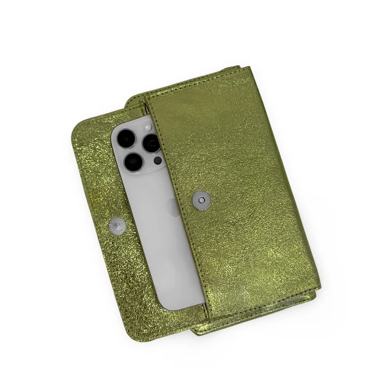 Sac portefeuille à bandoulière en cuir irisé CITY Vert Kaki