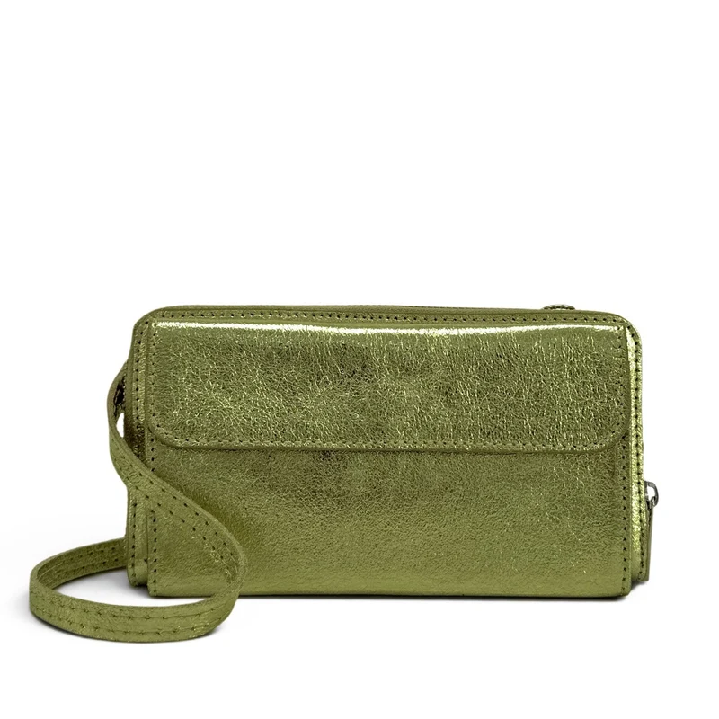 Sac portefeuille à bandoulière en cuir irisé CITY Vert Kaki
