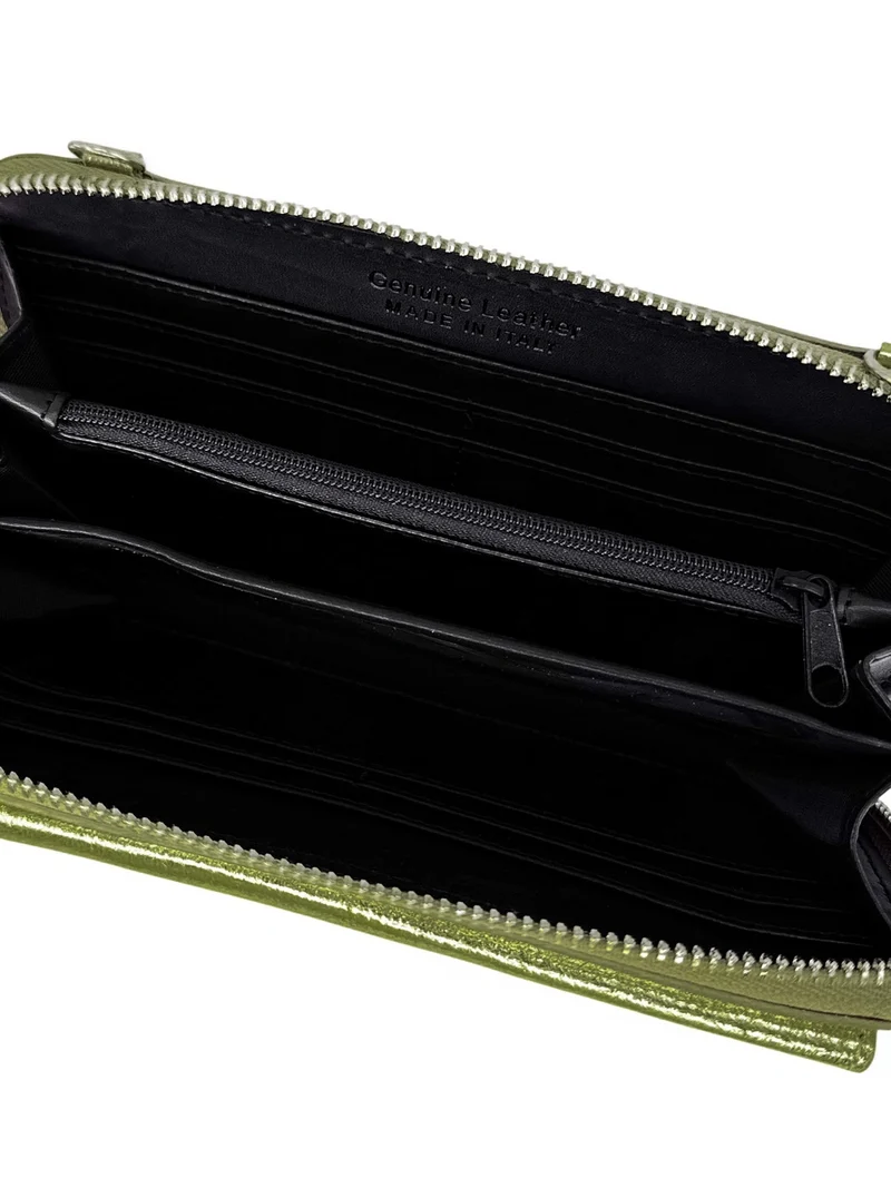 Sac portefeuille à bandoulière en cuir irisé CITY Vert Kaki