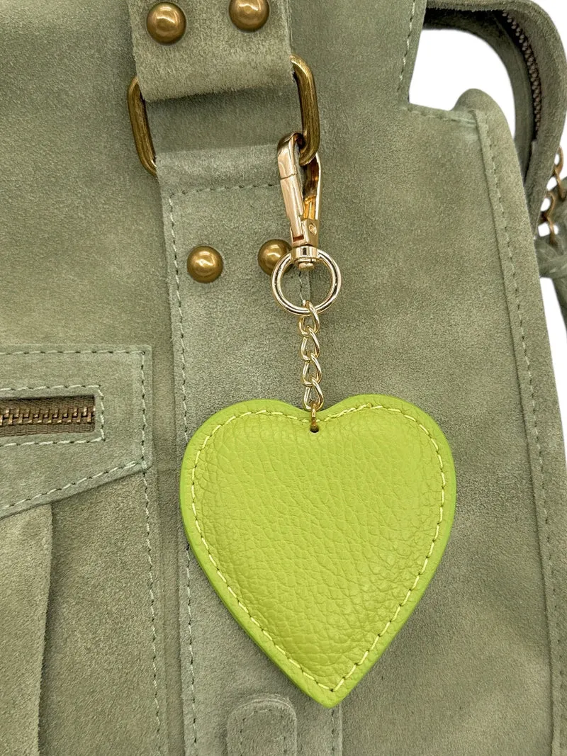 Porte-clés en cuir grainé COEUR Vert matcha