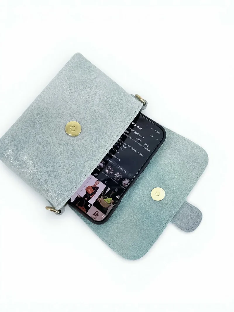 Micro sac en cuir brossé BERLINGOT Bleu pastel