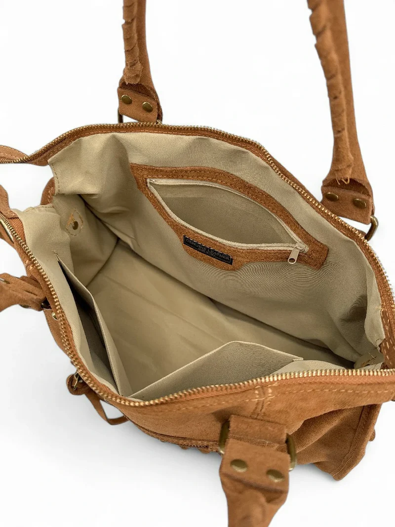 Sac à main en daim STORM SUEDE Marron Camel foncé