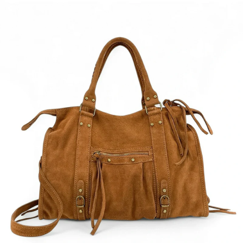Sac à main en daim STORM SUEDE Marron Camel foncé