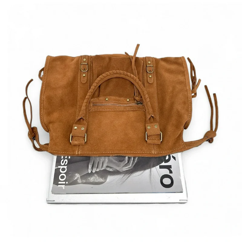 Sac à main en daim STORM SUEDE Marron Camel foncé