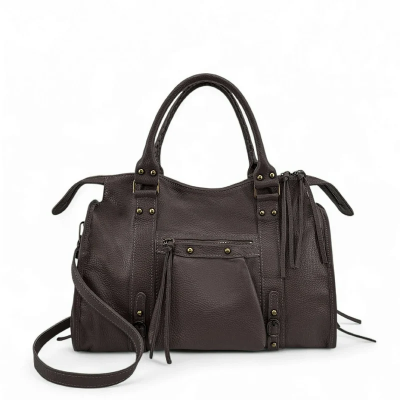 Grand sac type bowling en cuir grainé SANDSTORM Marron Chocolat