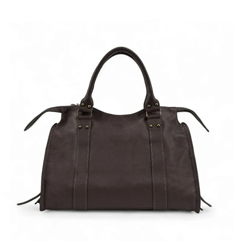 Grand sac type bowling en cuir grainé SANDSTORM Marron Chocolat