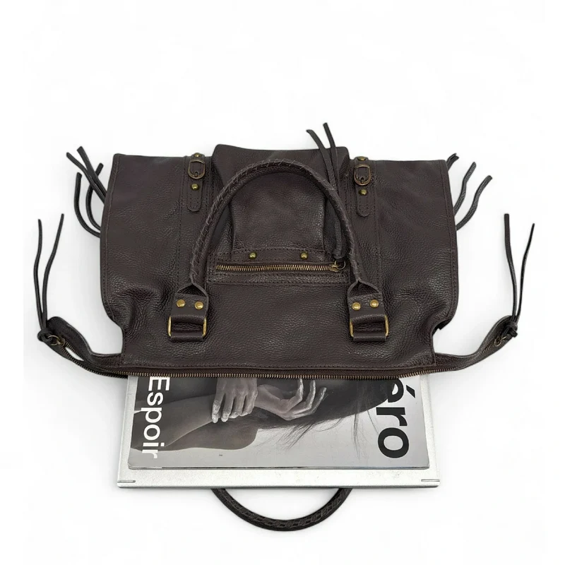 Grand sac type bowling en cuir grainé SANDSTORM Marron Chocolat