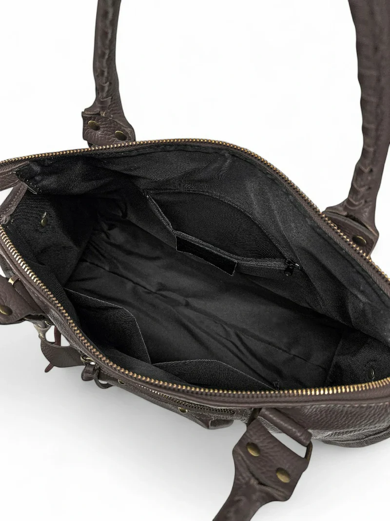 Grand sac type bowling en cuir grainé SANDSTORM Marron Chocolat