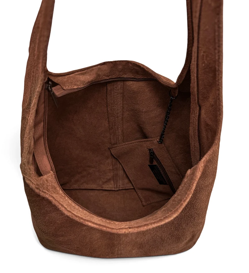 Sac à main de forme HOBO en daim EVA Marron châtaigne