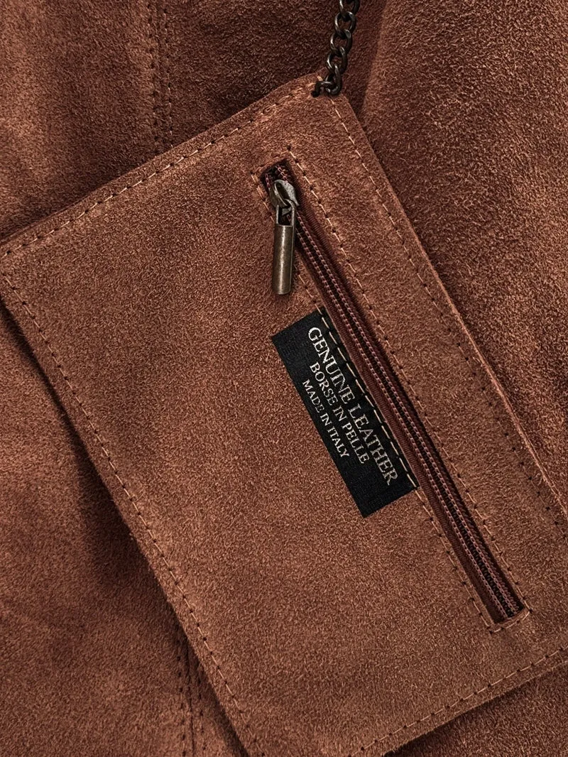 Sac à main de forme HOBO en daim EVA Marron châtaigne
