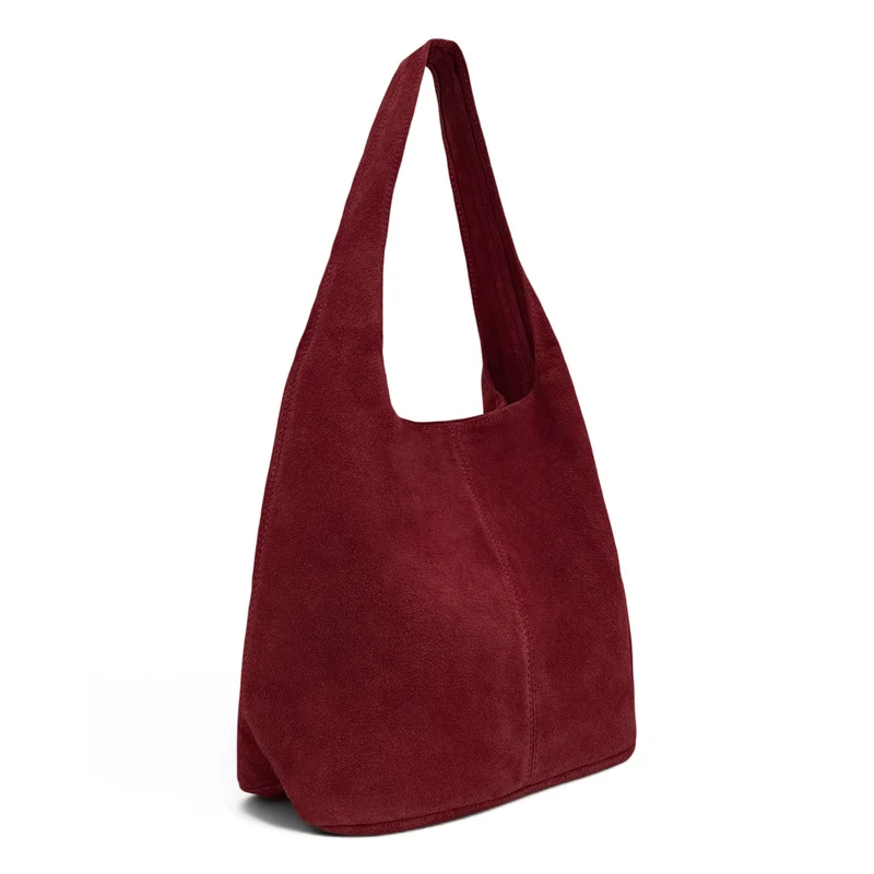 Sac à main de forme HOBO en daim EVA Rouge Bordeaux