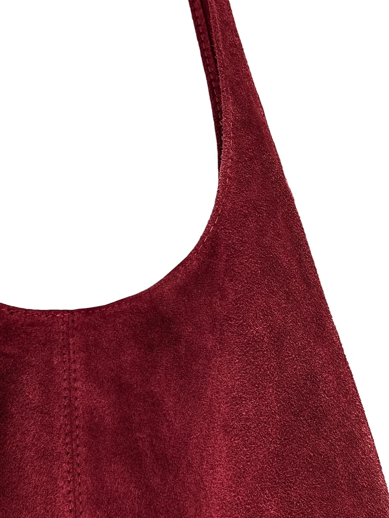 Sac à main de forme HOBO en daim EVA Rouge Bordeaux