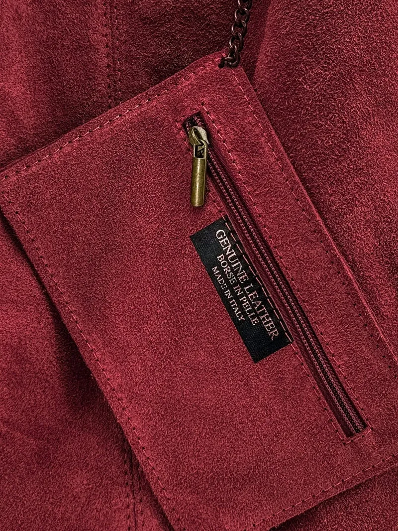 Sac à main de forme HOBO en daim EVA Rouge Bordeaux