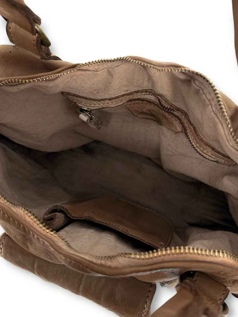 Sac porté épaule en cuir vintage MISS MY Taupe foncé