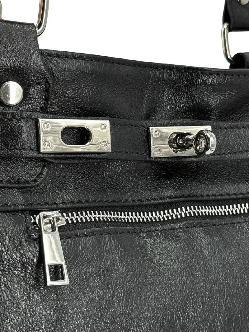 Sac cabas en cuir irisé JANET SILVER Noir
