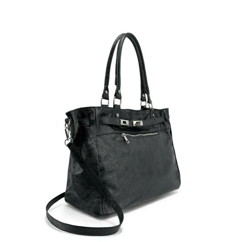 Sac cabas en cuir irisé JANET SILVER Noir
