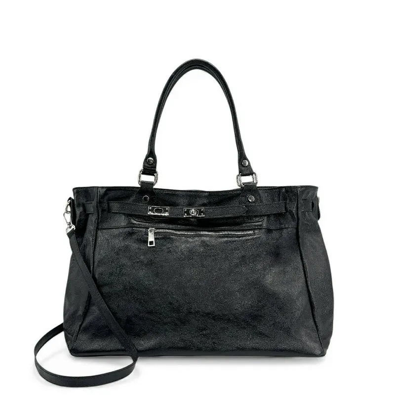 Sac cabas en cuir irisé JANET SILVER Noir