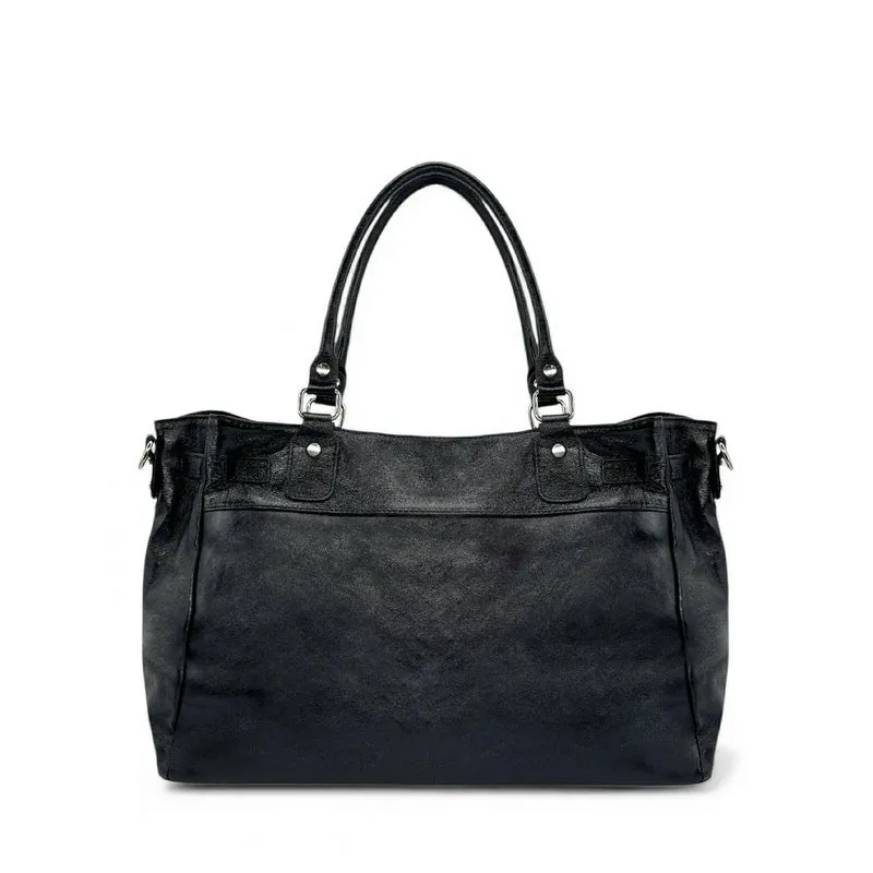 Sac cabas en cuir irisé JANET SILVER Noir