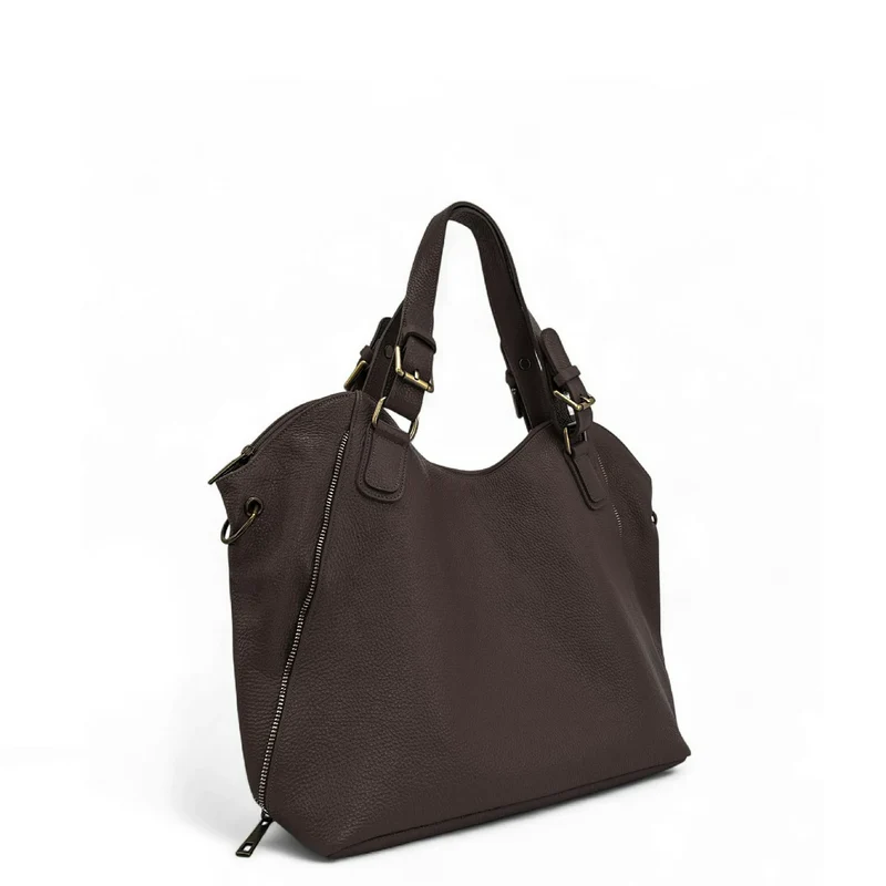 Sac porté épaule en cuir grainé CAMELIA Marron chocolat