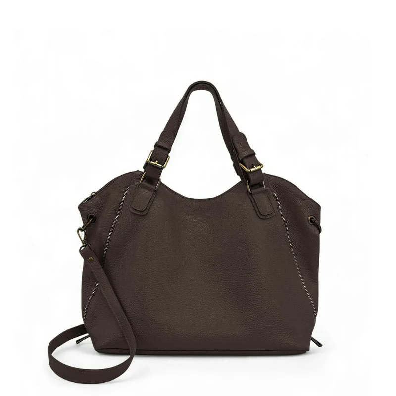 Sac porté épaule en cuir grainé CAMELIA Marron chocolat
