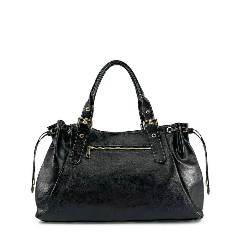 Sac bowling en cuir métallisé PRINCESSE XL Noir irisé