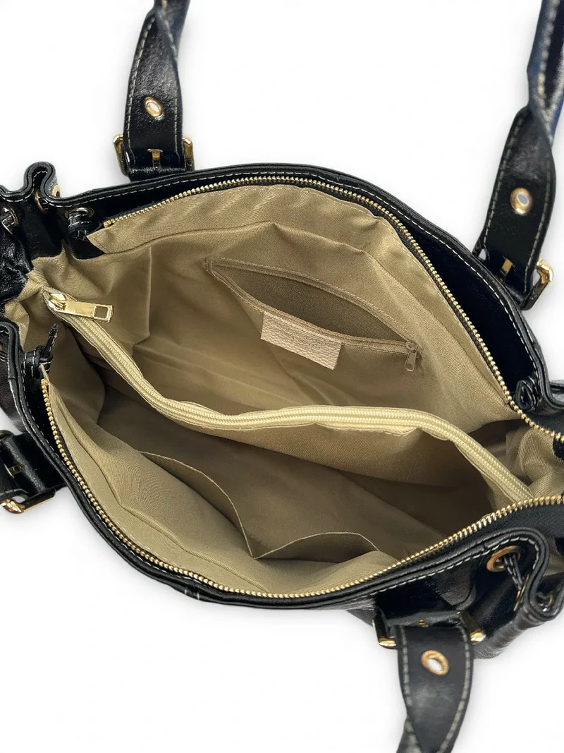 Sac bowling en cuir métallisé PRINCESSE XL Noir irisé