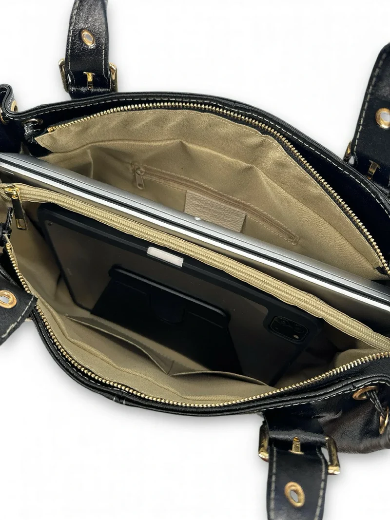Sac bowling en cuir métallisé PRINCESSE XL Noir irisé