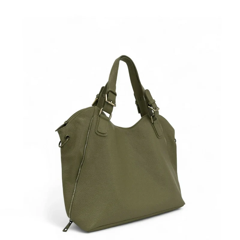 Sac porté épaule en cuir grainé CAMELIA Kaki