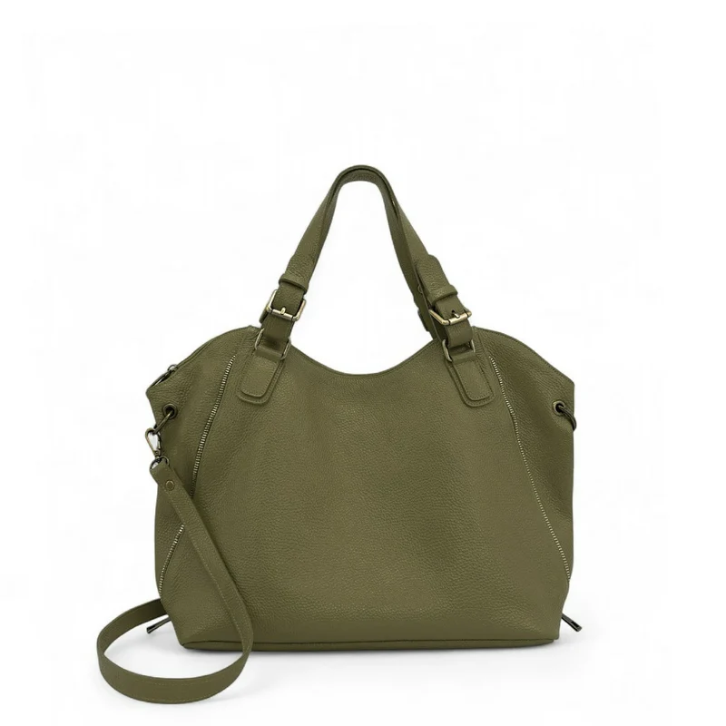 Sac porté épaule en cuir grainé CAMELIA Kaki