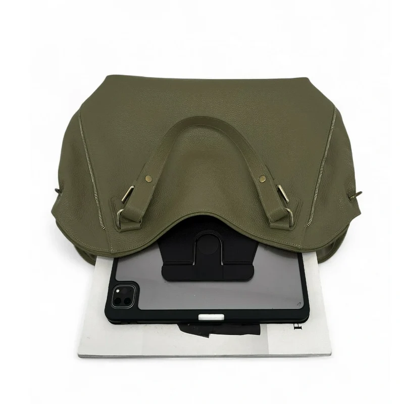 Sac porté épaule en cuir grainé CAMELIA Kaki