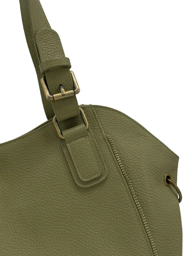Sac porté épaule en cuir grainé CAMELIA Kaki
