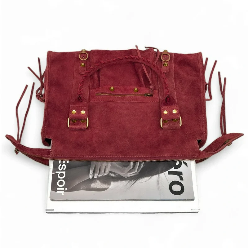 Grand sac à main en daim STORM SUEDE XL Rouge Bordeaux