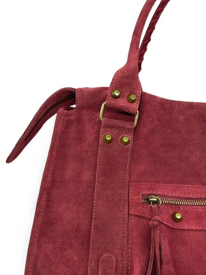 Grand sac à main en daim STORM SUEDE XL Rouge Bordeaux
