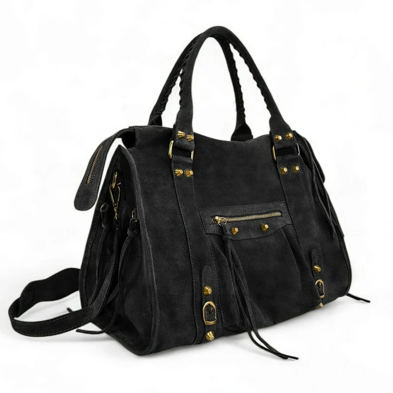 Grand sac à main en daim STORM SUEDE XL Noir