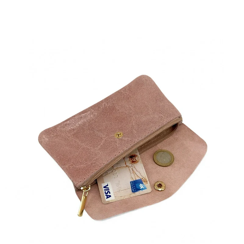 Pochette porte-monnaie en cuir brossé COMPO BROSSEE Rose nude
