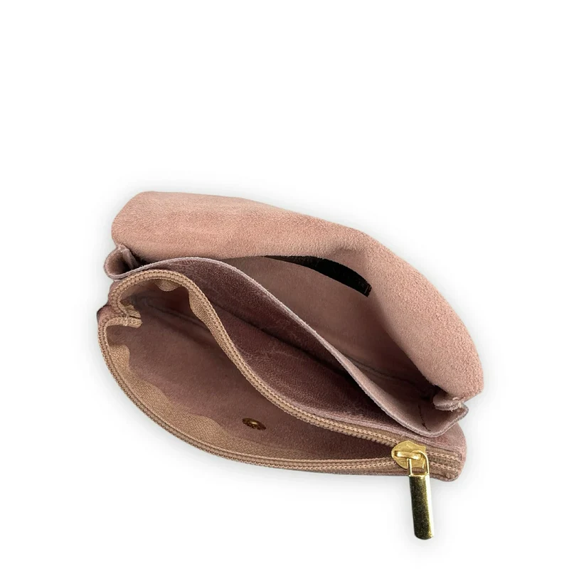 Pochette porte-monnaie en cuir brossé COMPO BROSSEE Rose nude