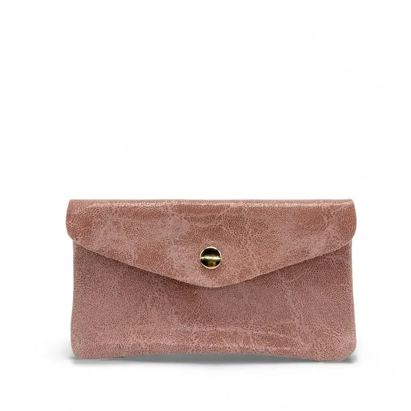 Pochette porte-monnaie en cuir brossé COMPO BROSSEE Rose nude