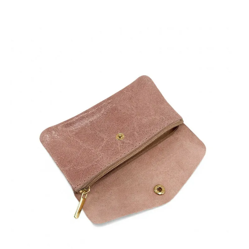 Pochette porte-monnaie en cuir brossé COMPO BROSSEE Rose nude
