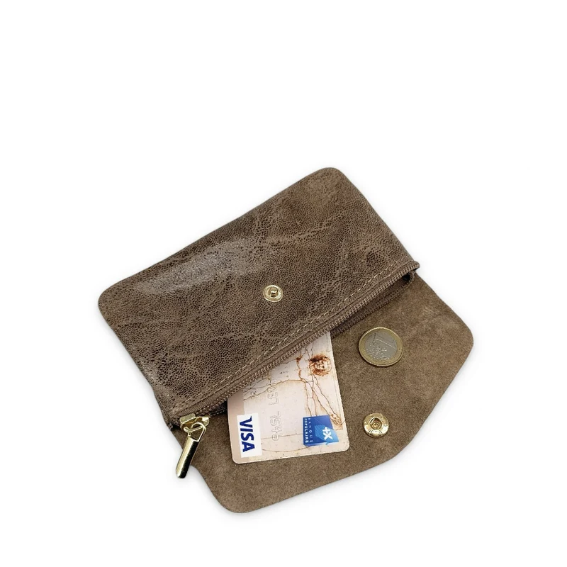 Pochette porte-monnaie en cuir brossé COMPO BROSSEE Moka
