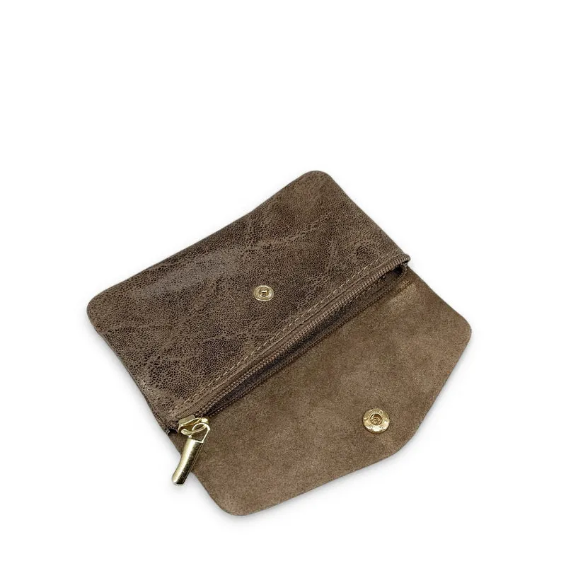 Pochette porte-monnaie en cuir brossé COMPO BROSSEE Moka