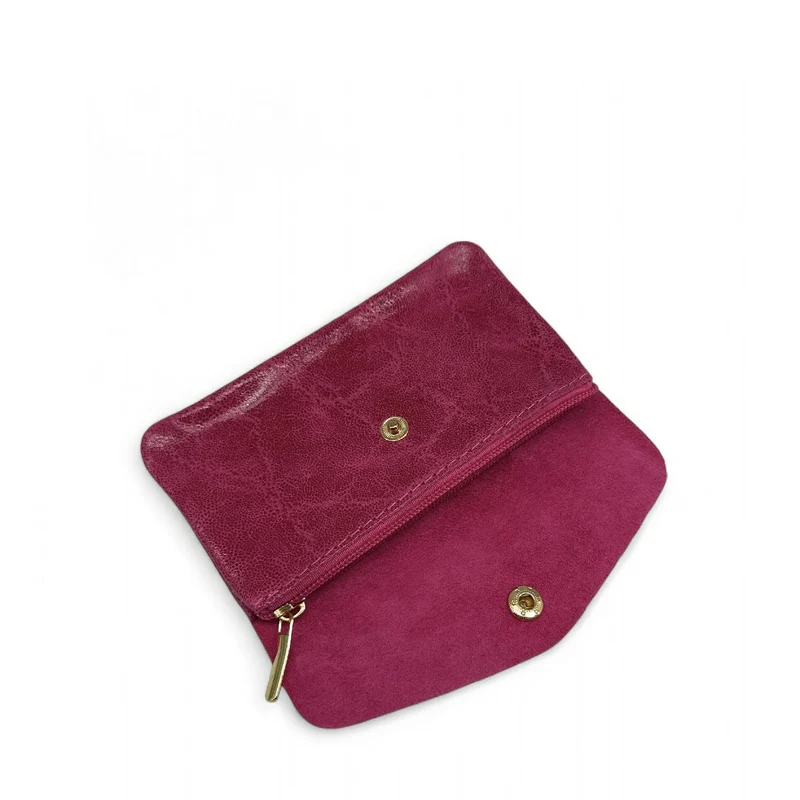 Pochette porte-monnaie en cuir brossé COMPO BROSSEE Rose fuchsia