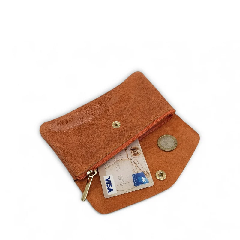 Pochette porte-monnaie en cuir brossé COMPO BROSSEE Mandarine