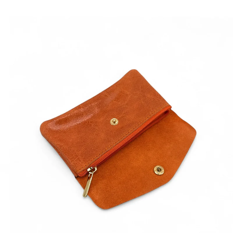 Pochette porte-monnaie en cuir brossé COMPO BROSSEE Mandarine