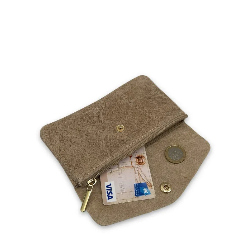 Pochette porte-monnaie en cuir brossé COMPO BROSSEE Taupe foncé