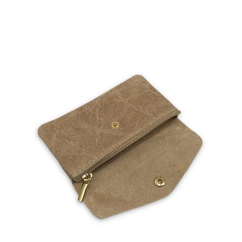 Pochette porte-monnaie en cuir brossé COMPO BROSSEE Taupe foncé
