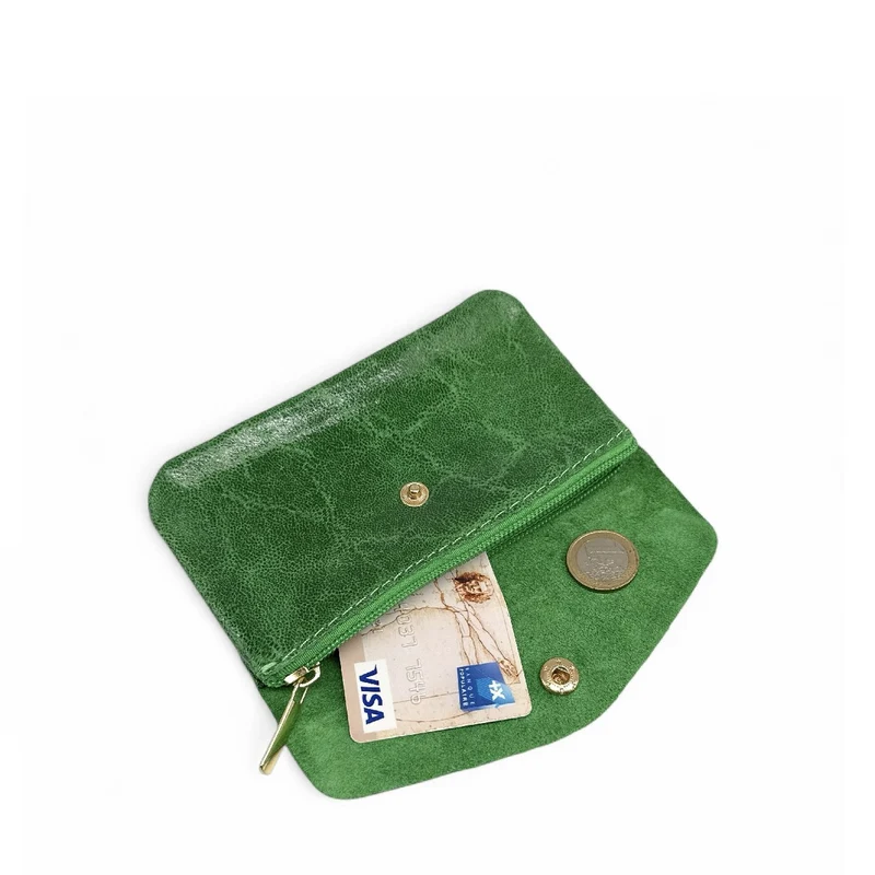 Pochette porte-monnaie en cuir brossé COMPO BROSSEE Vert anglais