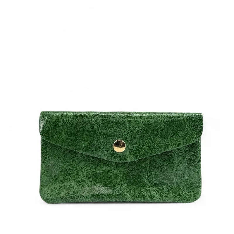 Pochette porte-monnaie en cuir brossé COMPO BROSSEE Vert anglais