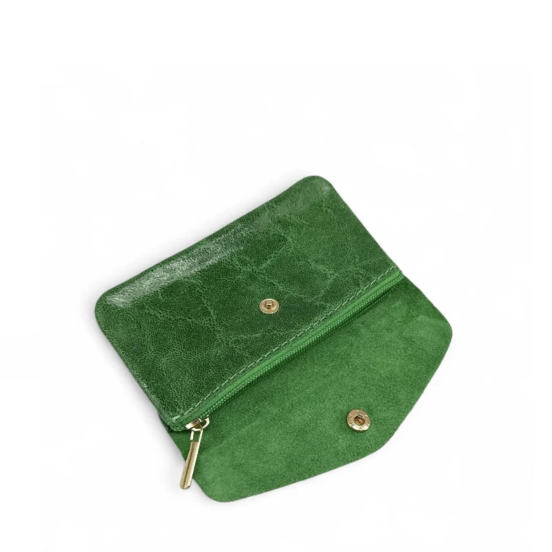 Pochette porte-monnaie en cuir brossé COMPO BROSSEE Vert anglais