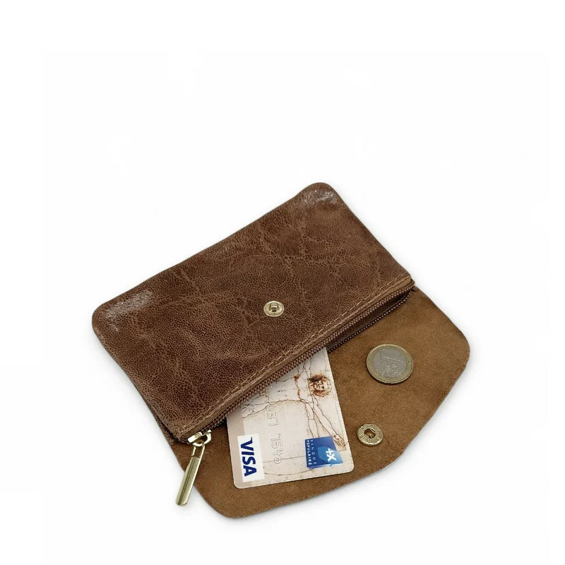 Pochette porte-monnaie en cuir brossé COMPO BROSSEE Cannelle